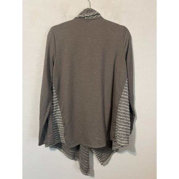 LOGO by Lori Goldstein Sz M Taupe Cream Tunic Open Front Cardigan Cozy - Picture 4 of 6